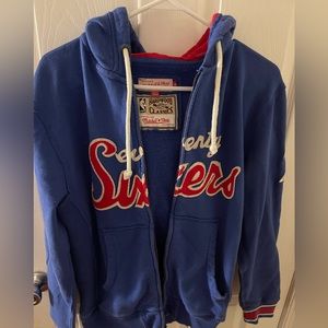 Mitchell and Ness vintage look Sixers zipper hoodie, size SMALL